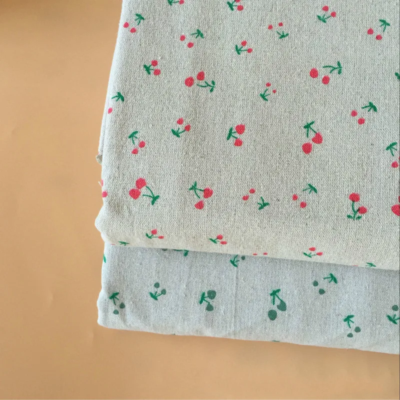 

Beige Cotton Linen Fabric Cherry Printed Linen Cotton Fabric DIY Sewing Canvas Cloth Materia For Curtain Sofacover Tablecloth
