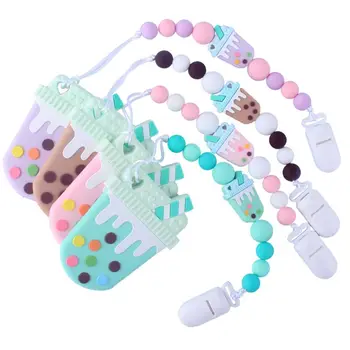 

New Cute Baby Teether Pacifier Chain Set Newborn Silicone Nipple Clip Infants Anti-chain Molar Tooth Toy Baby Teether Set