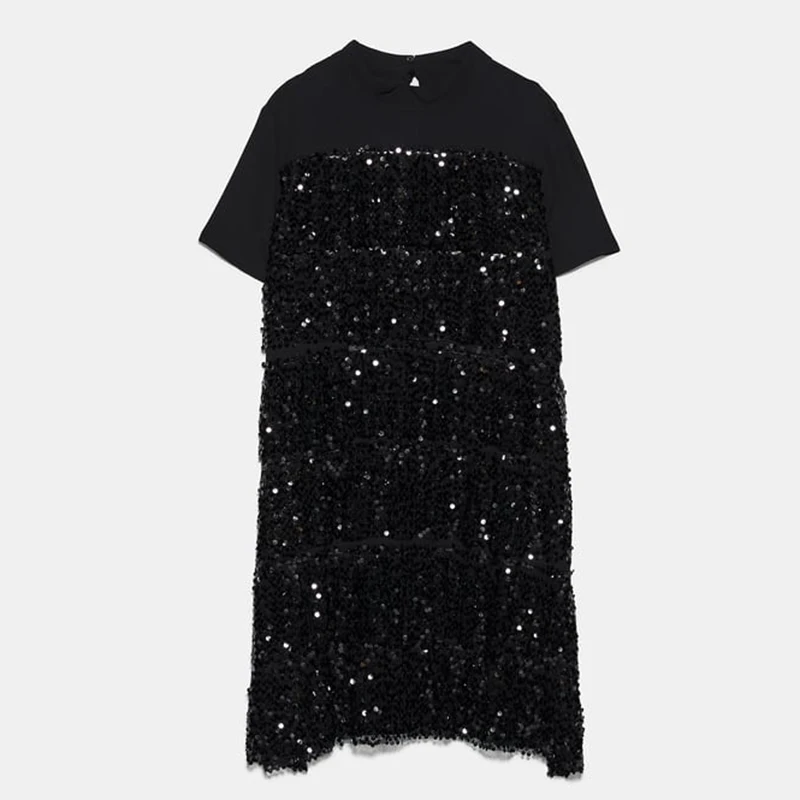 ZA Sequins свободное женское платье Трендовое сексуальное повседневное элегантное платье в английском стиле Праздничные рождественские подарки друзья путешествия - Цвет: dress1