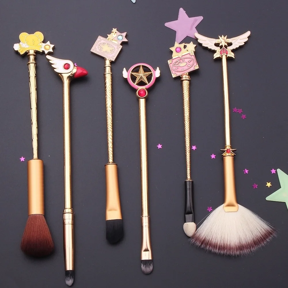 6 шт. Cardcaptor Sakura кисти для макияжа комплект из розового золота консилер Foundation для бровей Тени для век кисти Кисть для макияжа лица с сумкой в комплекте