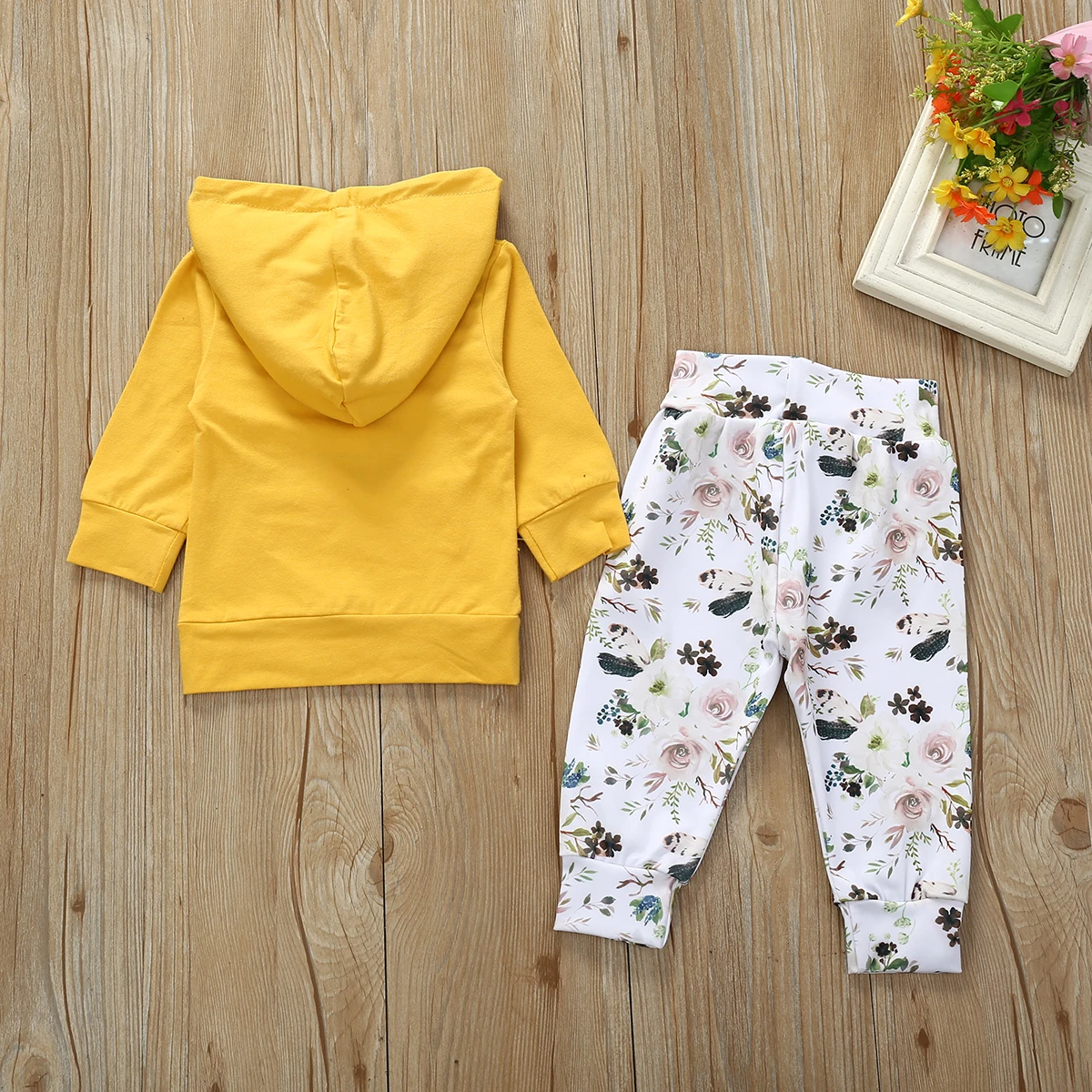 Brand 0-2 Years Newborn Kids Baby Girl Clothing Hooded Sweatshirt Coat Outfit set Flower Top and Pants infant Winter clothes set