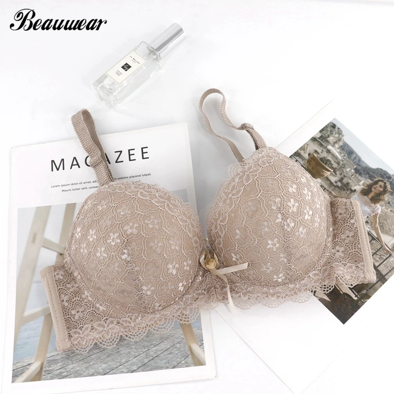  Beauwear Sexy B C Cup Thick Bras Padded Push Up Bra Floral Lace Underwired Lingerie 3/4 Cup for Big
