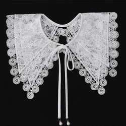 Women Lapel False Fake Collar Ladies Removable Shirt Detachable Necklace Shawl Lace-Up Bowknot Mini Cape False Collar