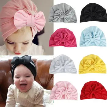 

Baby Girl Boy Children Bowknot Solid Color Stretchy Turban Casual Hat Hair Head Wrap Cap 20*15cm