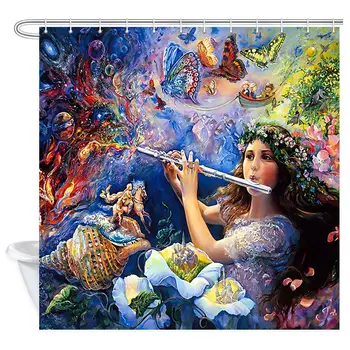 

Oil Painting Shower Curtain, Fairy Girl Butterfly Flower with Butterfly Polyester Fabric Bathroom Bath Curtain Liner Set with