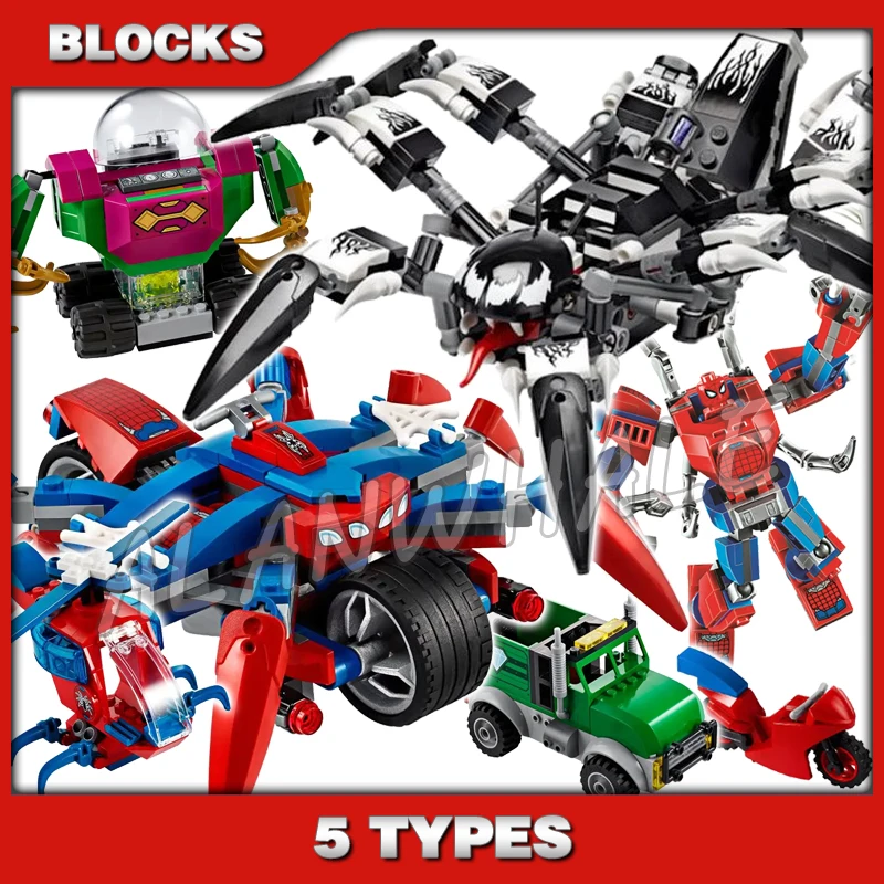 6types Revengers Super Fighter Spider Venom Crawler Jet Mech Ock Truck Bike Model Building Block Toys Compatible With Bricks | Игрушки и