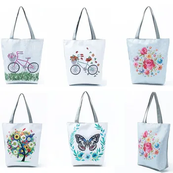 

2020 Women Shopping Bag Female Canvas Cloth Shoulder Bag Environmental Storage Handbag Reusable Foldable Eco Grocery Totes