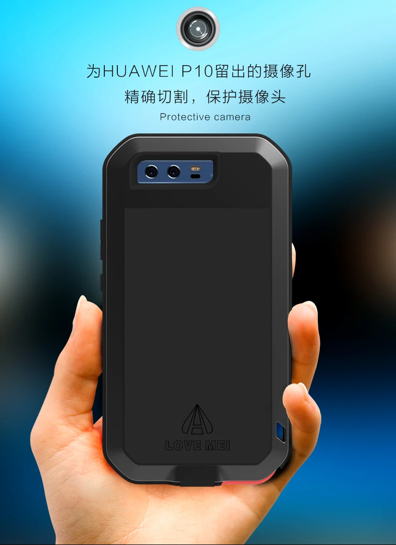 Huawei P10 Case LOVE MEI Shock DirtProof Water Resistant Metal Armor Aluminum Silicon Cover Phone Case huawei p10 Tempered Glass