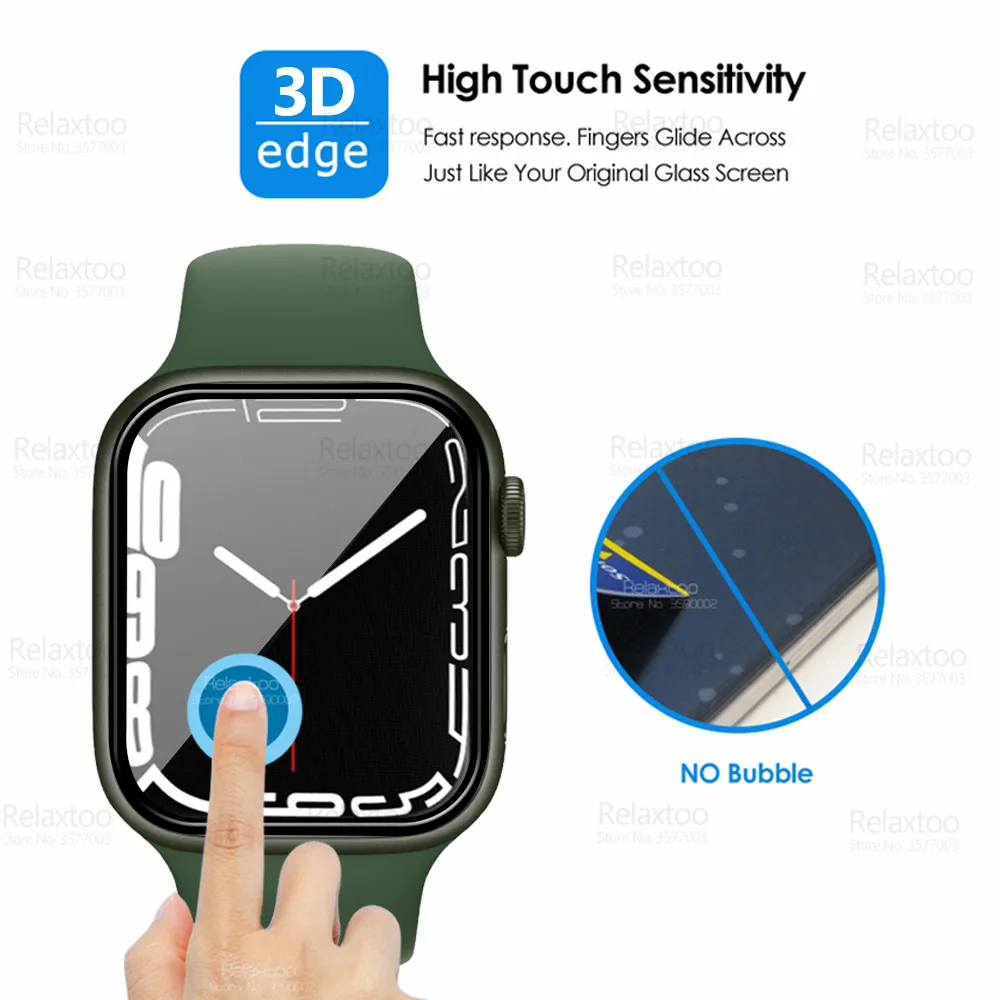 3pcs Full Curved For Iwatch 7 Glass Screen Protector For Iwatch7 i Watch Seires 41mm 45mm Smartwatch Soft Cover Protective Film