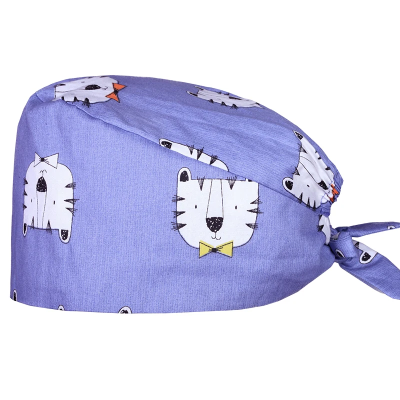 Surgical Cap 14 Tiger Nurse Рабочая хирургическая Кепка Tieback медицинская Рабочая шапка для женщин и мужчин хлопок шапочка косметолога шеф-повара плита шапка с черепом - Цвет: Surgical Cap 14