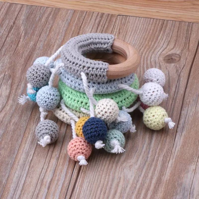 Детский Прорезыватель крючком деревянное кольцо деревянная погремушка прорезыватель DIY ремесла Прорезыватель игрушки C63C