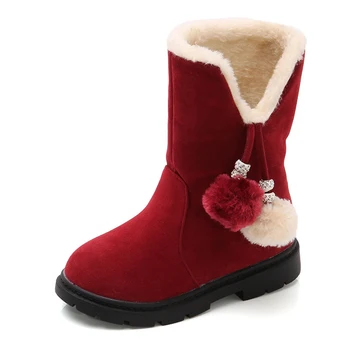 

2020 Winter Kids Warm Pom Pom Princess Boots Baby Girl Fur Lined Snow Boots Anti Slip Mid-Calf Boots Casual Kids Girl Shoes D30