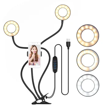 

Phone Live LED Lights Motion Camera Phone 1/4-Head Universal Self-Timer Lamp Double Collet Beauty Lamp