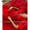 Booma Sparkly V-Neck Red Prom Dresses Puff Sleeves A-Line Short Evening Dresses Starry Tulle Tea-Length Formal Party Dresses ► Photo 3/5