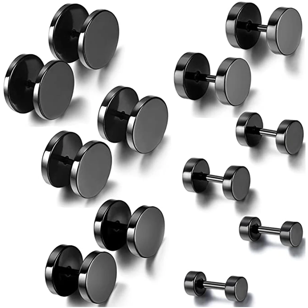 2 piece Punk Stainless Steel Screw Dumbbell gothic Stud Earrings For Women Men Street pop Hip Hop Rock Hypoallergenic | Украшения и