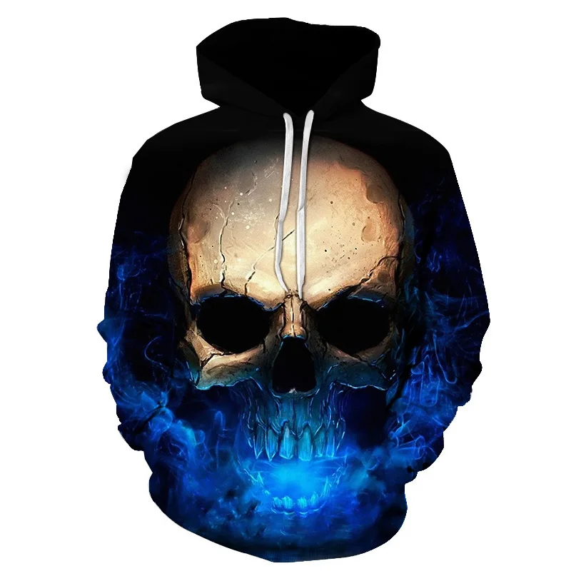 Горячая новинка мужской синий череп с пламенем печати мужской стиль моды триллер Толстовка 3D Повседневная дышащая толстовка