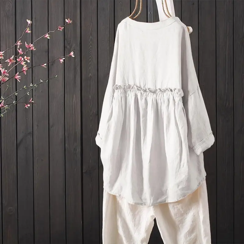ZANZEA Женские повседневные блузки хлопок Туника Топы Твердые Полые Blusas офисные женские Рабочие Рубашки Сорочка плюс размер 5XL