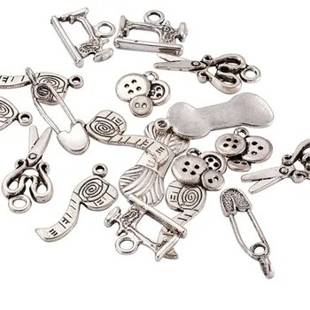 

Sewing Knitting Themed Tibetan Style Alloy Pendant Jewelry Accessories Scissor Pipe Pin Yarn Clew Button Sewing Machine Charm 85