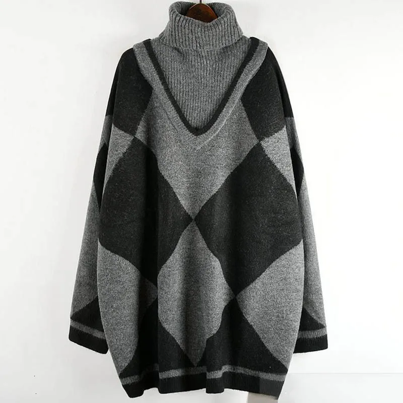 Darkgrey Корея осень зима узор водолазка воротник длинный рукав плед Вязание Pulloveres Винтаж свитер для женщин B798 - Цвет: Darkgrey