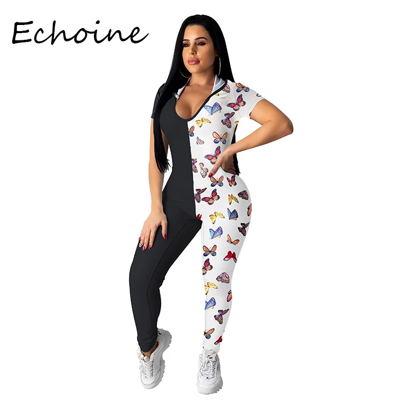 

2020 Spring Color Patchwork Jumpsuit Backless Deep V-neck Short Sleeve Hooded Bodysuit Rompers Womens Jumpsuit Plus Size XXL