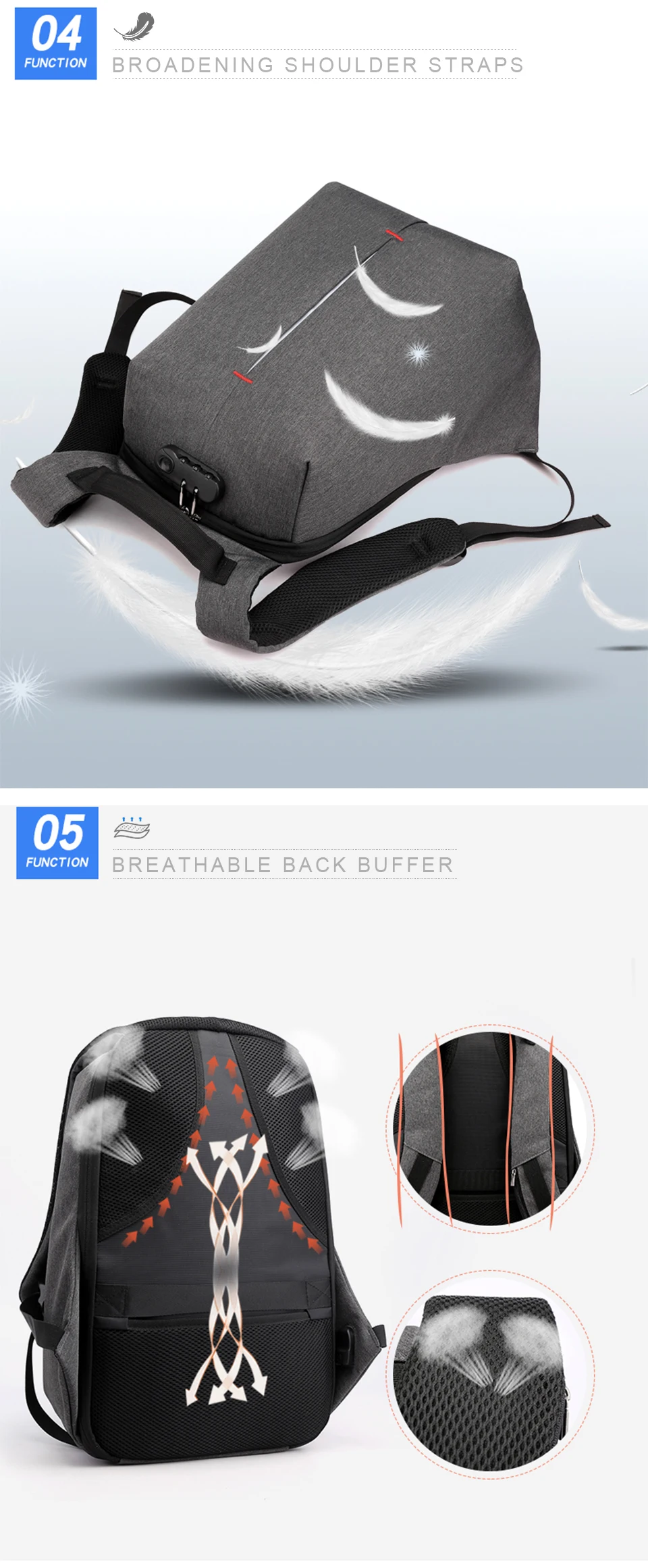 Laptop Backpack 15.6 Inch Notebook Back Pack Anti Theft Business Men Travel Bags Waterproof Male USB Charging Student Bagpack (6)