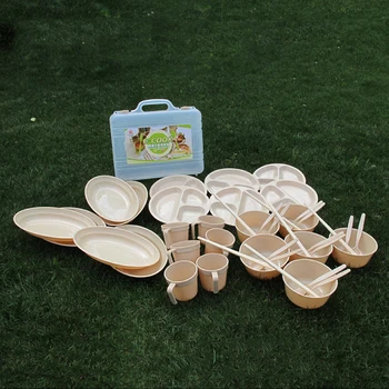 

New 24 Pcs Picnic Camping Outdoor Plastic Reusable Tableware Dishes Set Outdoor Tableware for Picnic Hiking Convenient Traveling