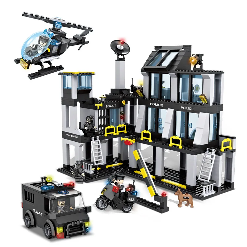 

743pcs Special Police Series Figures Bricks Compatible Legoinglys City SWAT Headquarters Hall Children's Educational Blocks Toy