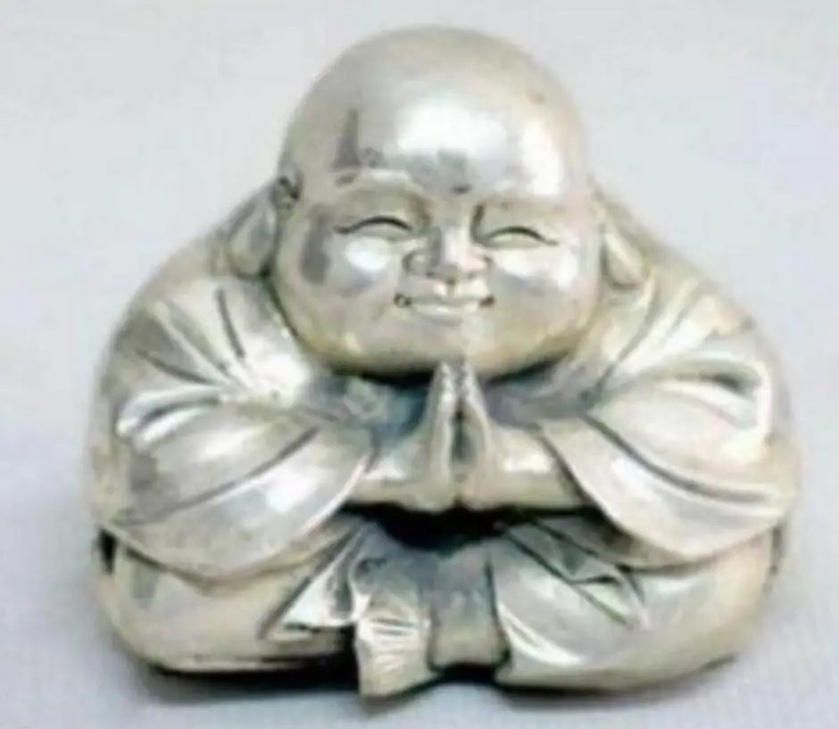 Copper Statue Chinese tibet silver carved happy buddha figurine | Дом и сад