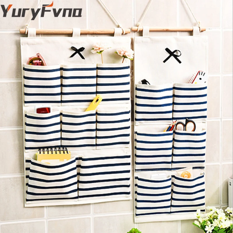 YuryFvna Wall Hanging Bag Linen Cotton Fabric Kitchen Storage Case Closet Home Organizer Gadget Holder | Дом и сад