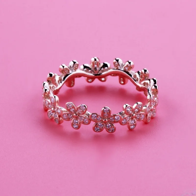 Модное Настоящее 925 пробы Серебряное милое ослепительное кольцо с ромашками для женщин, кольца для свадьбы, помолвки, дропшиппинг - Цвет основного камня: Rosegold