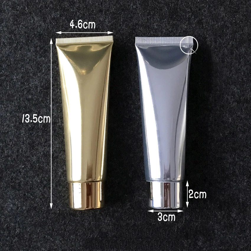 50ml de Alumínio Ouro Prata Plástico Macio Garrafa 50g Tubo Creme Cosmético Limpador Facial Loção Espremer Recipientes Frete Grátis 5 Cheap Garrafas reutilizáveis