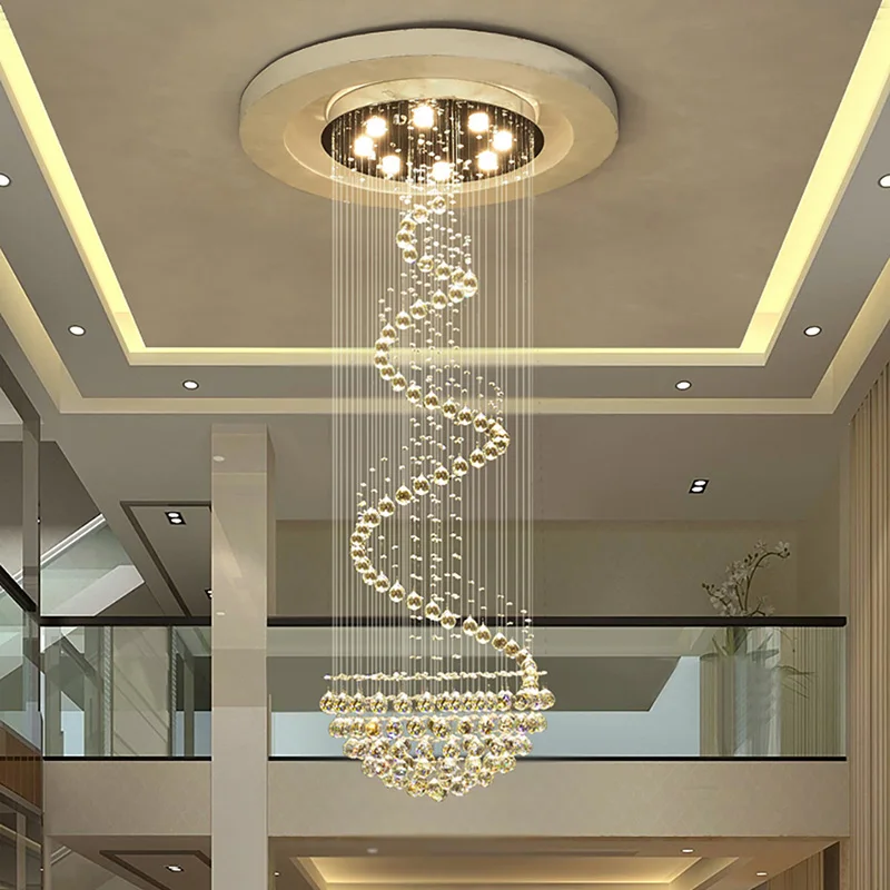 

Luxury Crystal LED Stair Chandelier Large Modern Cristal Hanging Lighting for Living Room Staircase Lobby Indoor Home Luminaire