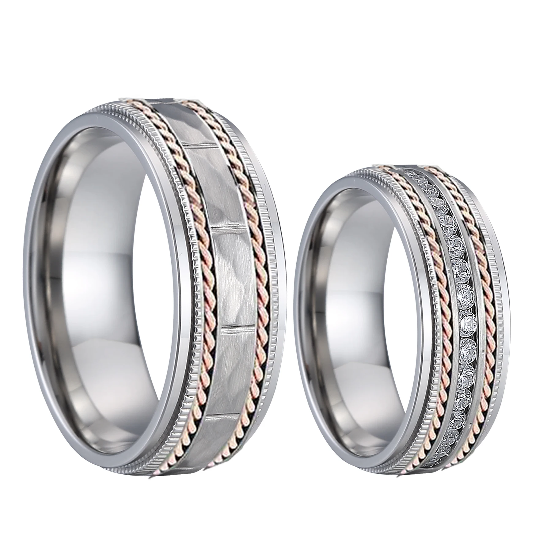 

Custom 14K rose gold twist titanium cz wedding rings set for men and women designer love alliance 8mm jewelry couple ring
