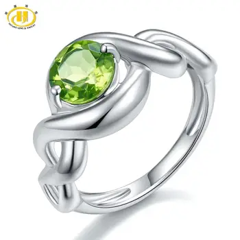 

HUTANG 925 Silver Ring 1.41ct Natural Green Stone Peridot Wedding Rings Fine Elegant Classicial Gemstone Jewelry for Christmas