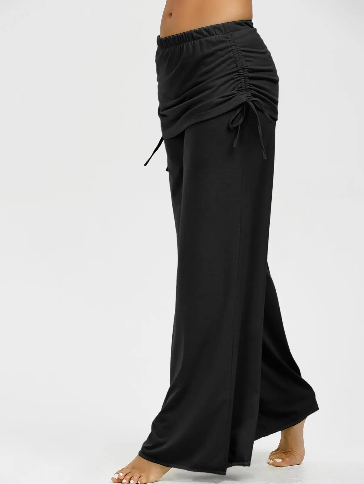 Черный цвет женские широкие брюки эластичные с высокой талией на шнурке женские брюки повседневные длинные брюки