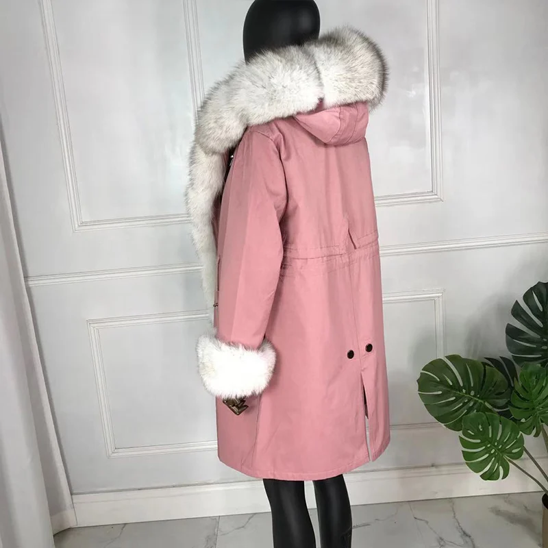 Новые чернобурки меховой парка пальто женские трикотажные silver fox меховой подкладке парки Черный зимой толстые Настоящее пальто с мехом теплые женские верхняя одежда - Цвет: 5