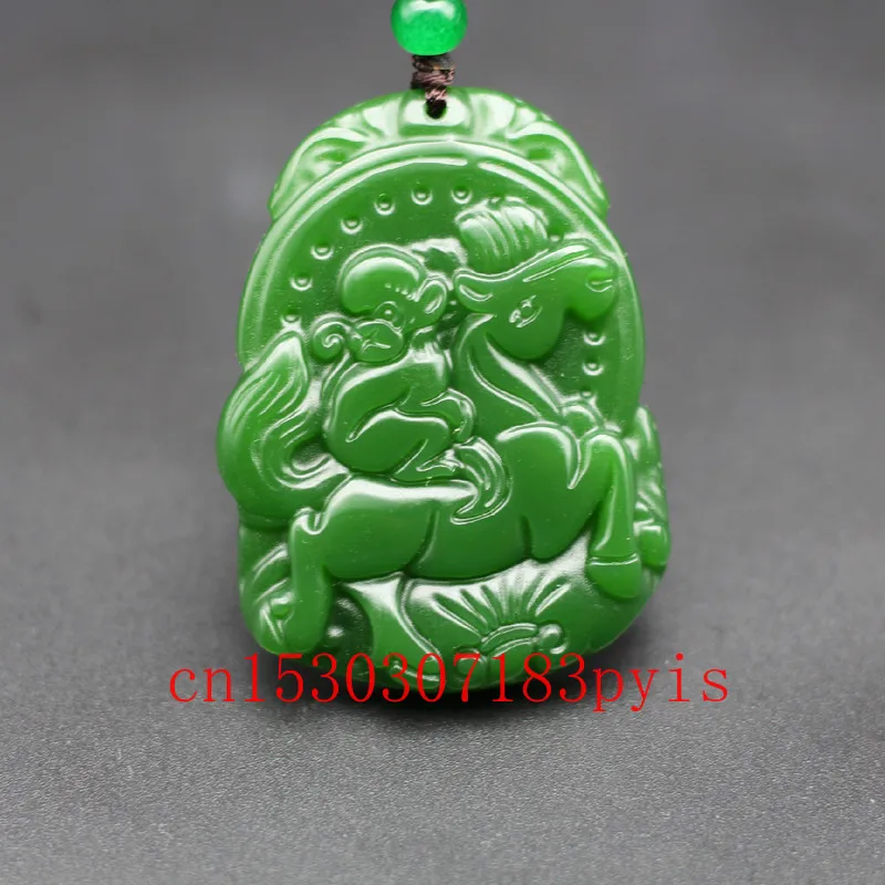 

Fashion Natural Green Jade Horse Monkey Pendant Necklace Chinese Hand-Carved Charm Jewellery Amulet for Men Women Lucky Gifts
