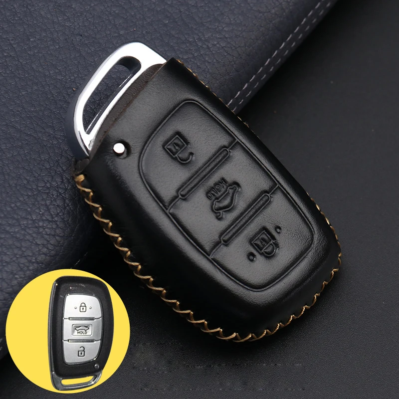 Кожаный чехол для ключей hyundai Tucson I40 Sonata I30 Ix 35 IX20 Elantra Mistra IX35 для hyundai Tucson - Название цвета: type A black-gold