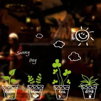 

Potted leaves Glass window Wall Sticker Living room showcase background decorations wallpaper Mural combination stickers