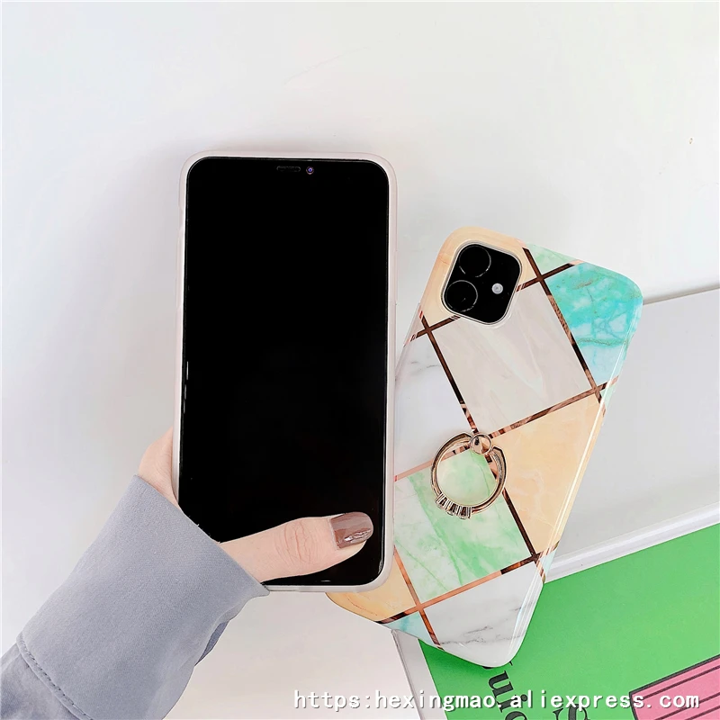 Цветной клетчатый чехол для телефона для iphone 11promax XR XSMAX чехол для iphone 7 6 8 Plus Мягкий IMD; гладкий Чехол на заднюю панель с кольцом