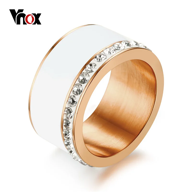 Vnox, 11 мм, массивное кольцо для женщин, шикарные CZ камни, 585, розовое золото, нержавеющая сталь, темперамент, обручальное кольцо, шикарные женские ювелирные изделия