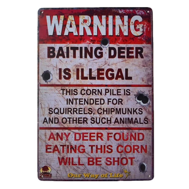 

Warning Baiting Deer is Illegal Poster Metal Tin Signs Plaque Vintage Bar Iron Painting Home Wall Decor