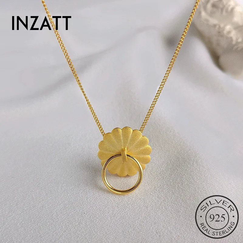INZATT Настоящее серебро 925 проба цветок круглый кулон ожерелье для модных женщин ювелирные изделия минималистичные аксессуары подарок