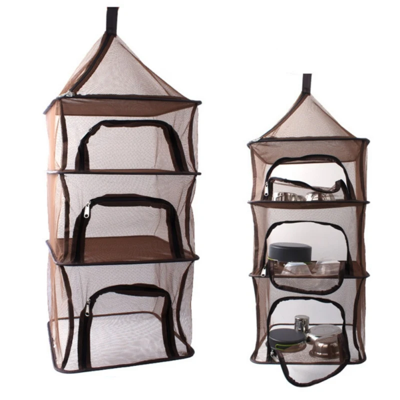 

Multifunction Outdoor Folding Dry Net 4 Layer Hanging Mesh Foods Dish Net Dryer For Fishing Storage Basket Tableware