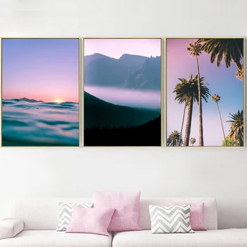 

Home Decoration Painting The Sun Rises Over The Sea and The Sky Horizon Canvas Painting Living Room Decoration Mountain and Fog