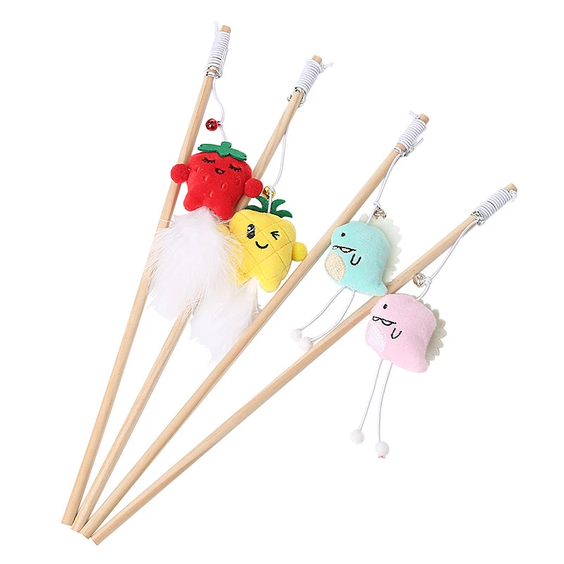 Cat Toy Wood Wand Pepper Pineapple Dinosaur And Feather Cat Teaser Wand Kitten Interactive Toys Pet Cats Toy Pet Supplies