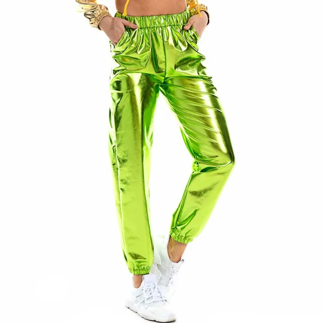 Women Shiny Holographic Pants Loose 