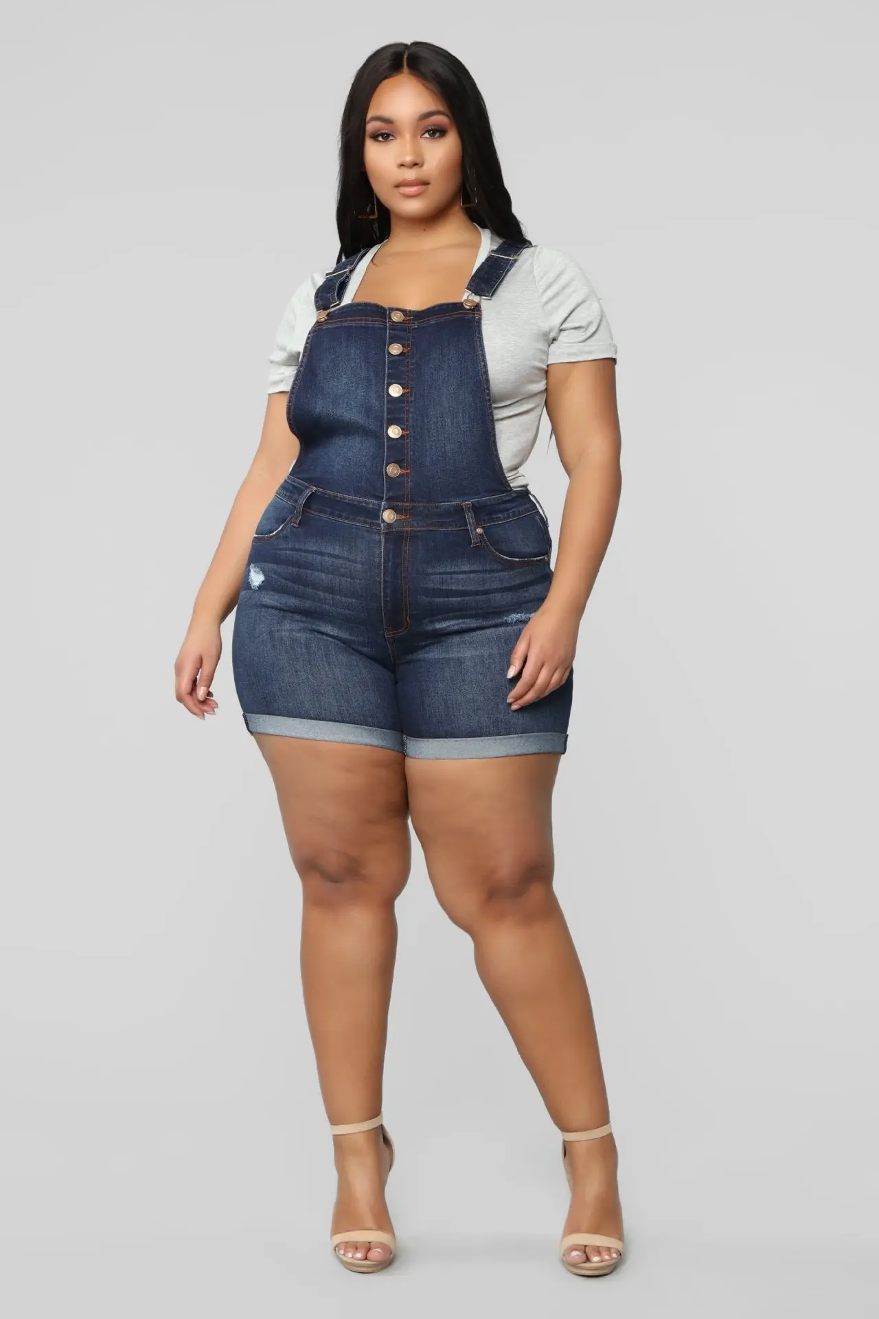 Blue Plus Size Jeans Skinny Rompers 