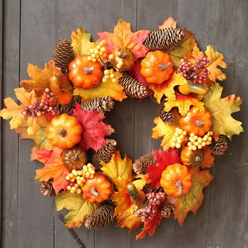 

Halloween Wreath Autumn Maple Leaf Pumpkin Berry Wreath Halloween Window Holiday Wedding Party Christmas Decoration 40cm
