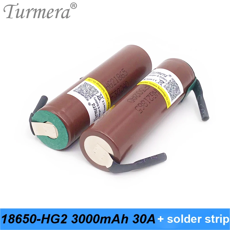 2019 Turmera original 18650 battery 3000mah hg2 18650 30a 3000mah with soldering strip for screwdriver battery and E-bike battery 04
